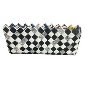 Black and White Checkered Woven Clutch